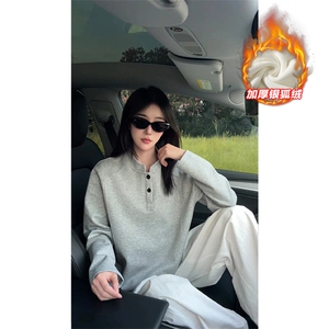 冬季银狐绒亨利领350g重磅华棉长袖T恤男T24555J加绒-特P25控48图片