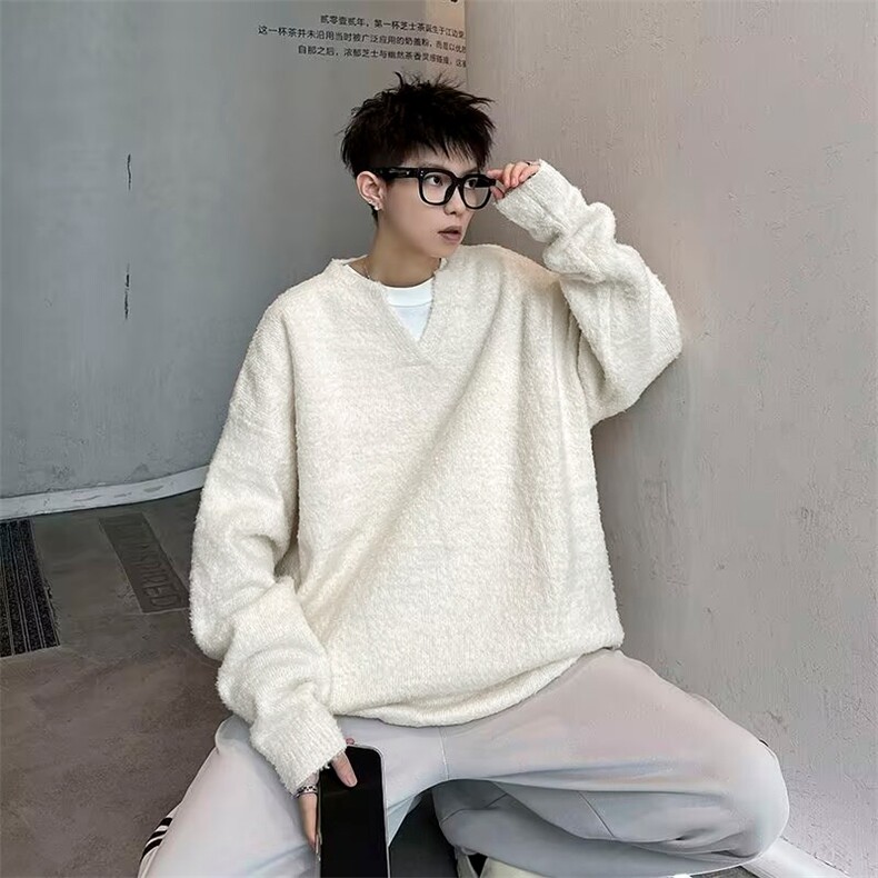 A1820TP55控88-秋冬新款v领毛衣男高级感针织衫休闲慵懒软糯线衣,男装针织衫/毛衣,电商B241