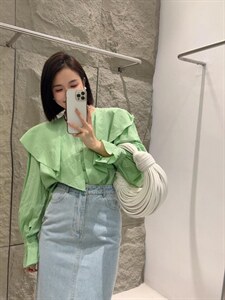 【DAVIDA】减龄翻领木耳边衬衣图片