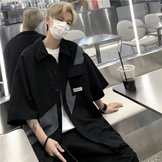 短袖衬衫男夏季小众设计感休闲高街潮牌衬衣外套CS0793-P35，男装衬衫，星座308B-1