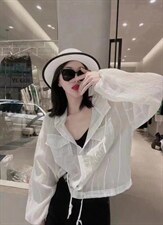 夏季新款洋气韩版时尚条纹连帽防晒衣，其它，L·H·X