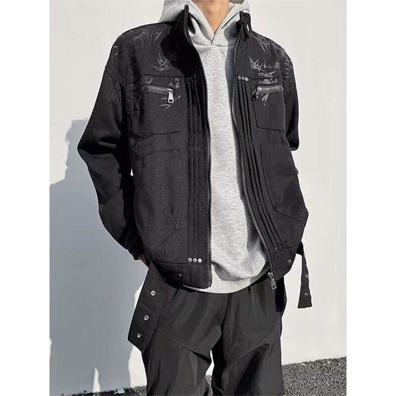 机车棒球服外套男春秋季牛仔工装休闲宽松情侣夹克上衣JK12,男装夹克,星座1116A（原606A-3）