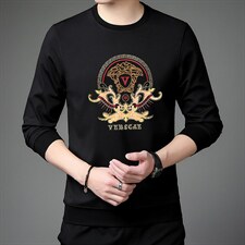 2023春秋季中年长袖上衣男士印花圆领卫衣男宽松休闲薄款男装新款，男装卫衣，电商B212（原钱塘6029）