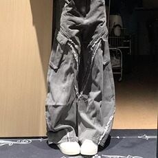 7802-P59嘻哈潮牌破洞复古做旧长裤美式高街宽松拖地微喇叭，男装休闲裤，电商B323A
