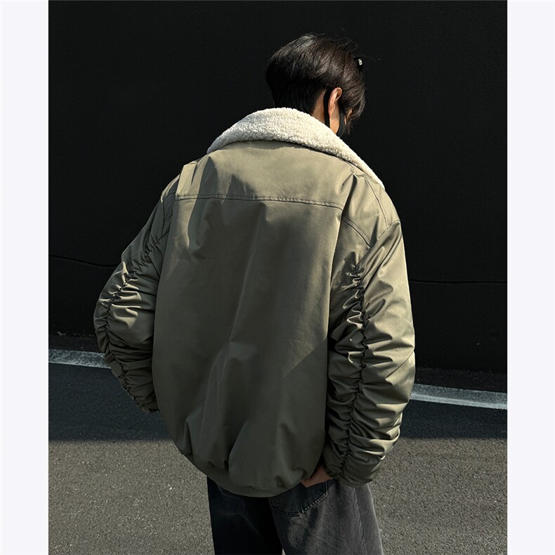 美式设计感羊羔毛翻领棉服外套男飞行服重磅绣花冬季棉袄,男装棉衣,电商C306-1