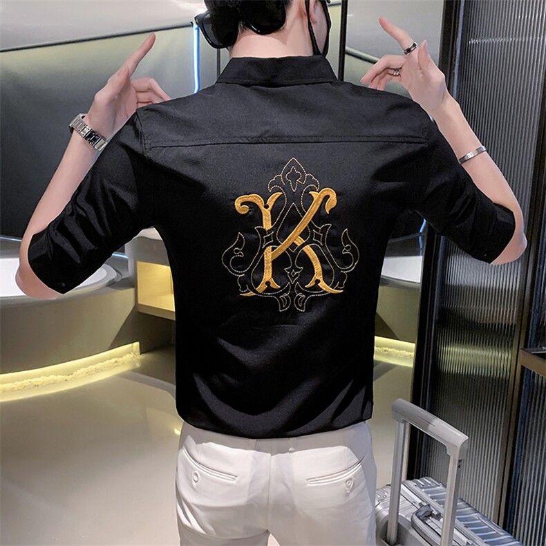 2023男夏新款男士中袖刺绣衬衣社会小伙风B302-CS256,男装衬衫,电商B216（原B302）