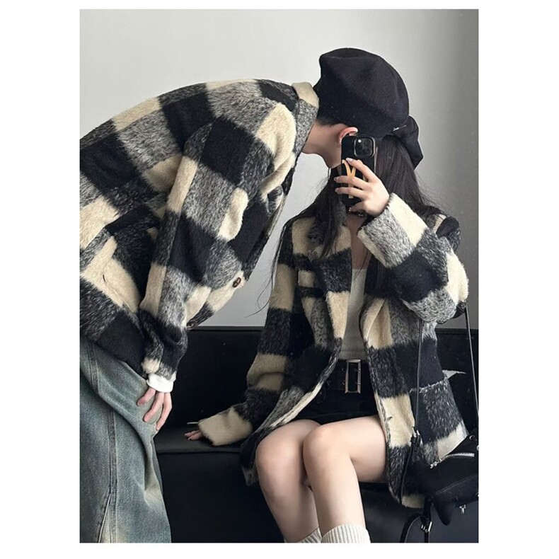 JY440-P76中长款秋冬高级感超好看的格子毛呢外套网图,女装短外套,星座1501-3