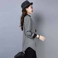 常规排多扣2025年冬季新款长袖格子加绒休闲百搭中长款衬衫，女装衬衫，风姿绰
