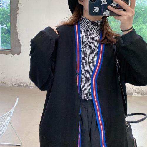 【现货】2021-春彩色条纹门襟卫衣开衫，女装卫衣/绒衫，墨写