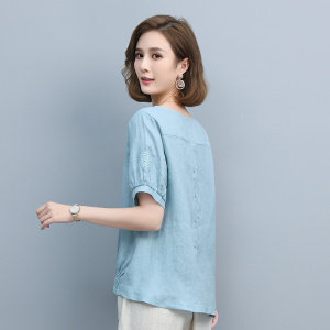 时尚宽松刺绣短袖T恤女夏季新款韩版百搭显瘦上衣文艺小衫,女装T恤,依恋蒂丝