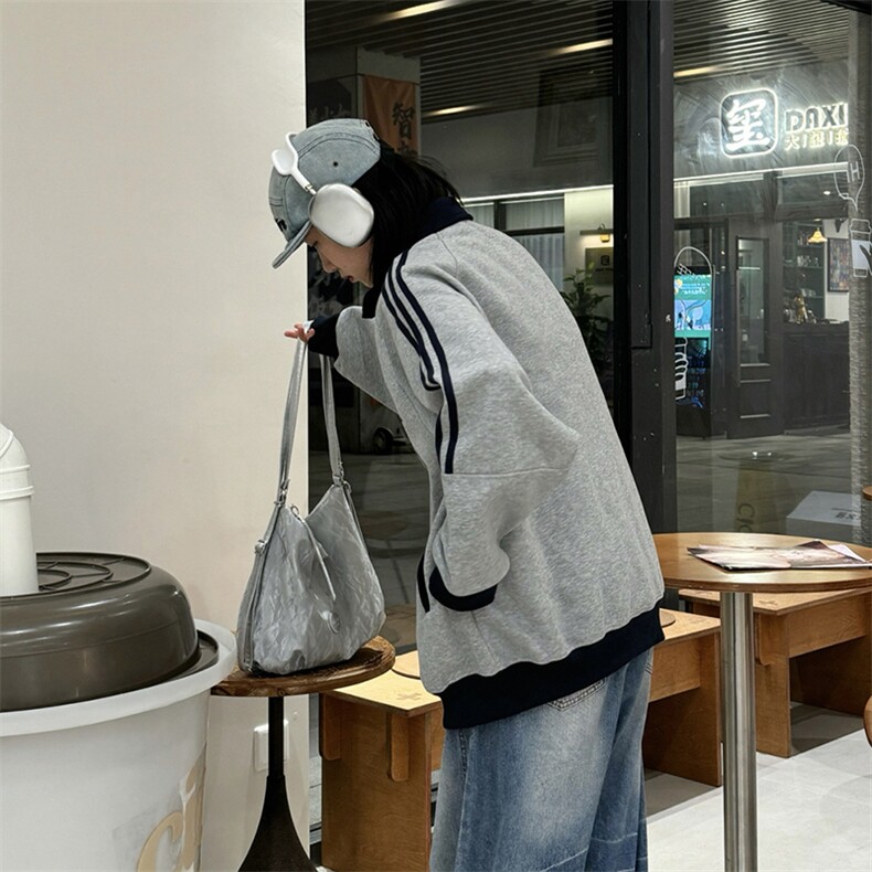 抖音得物高品质美式高街重磅结构设计拼接织带立领卫衣外套CM42,男装卫衣,电商A486