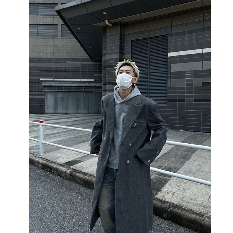 冬季高街痞帅毛呢大衣男过膝中长款宽松风衣外套XZ811A-F198-P128,男装风衣,星座811A