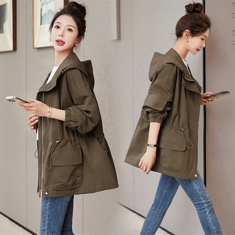 2025新款高级感时尚休闲中长款风衣外套女春秋短款宽松显瘦小个子，女装风衣，依万里