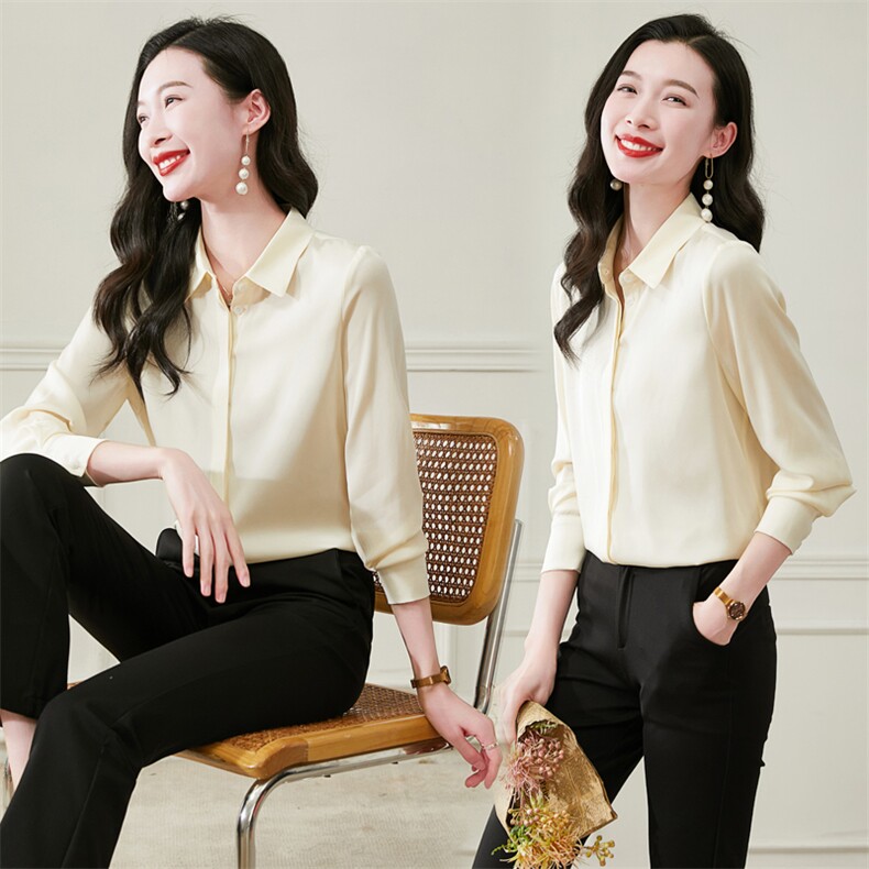 纯色重磅真丝衬衫女长袖2026新款春季中年妈妈显瘦真丝上衣小衫,女装衬衫,阿舍尔精品