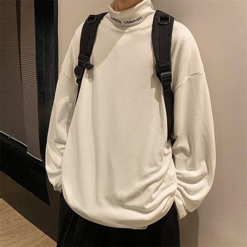 德绒半高领刺绣t恤男韩版纯色2023秋冬新款ins宽松外套W3776-P30,男装T恤,星座412-3