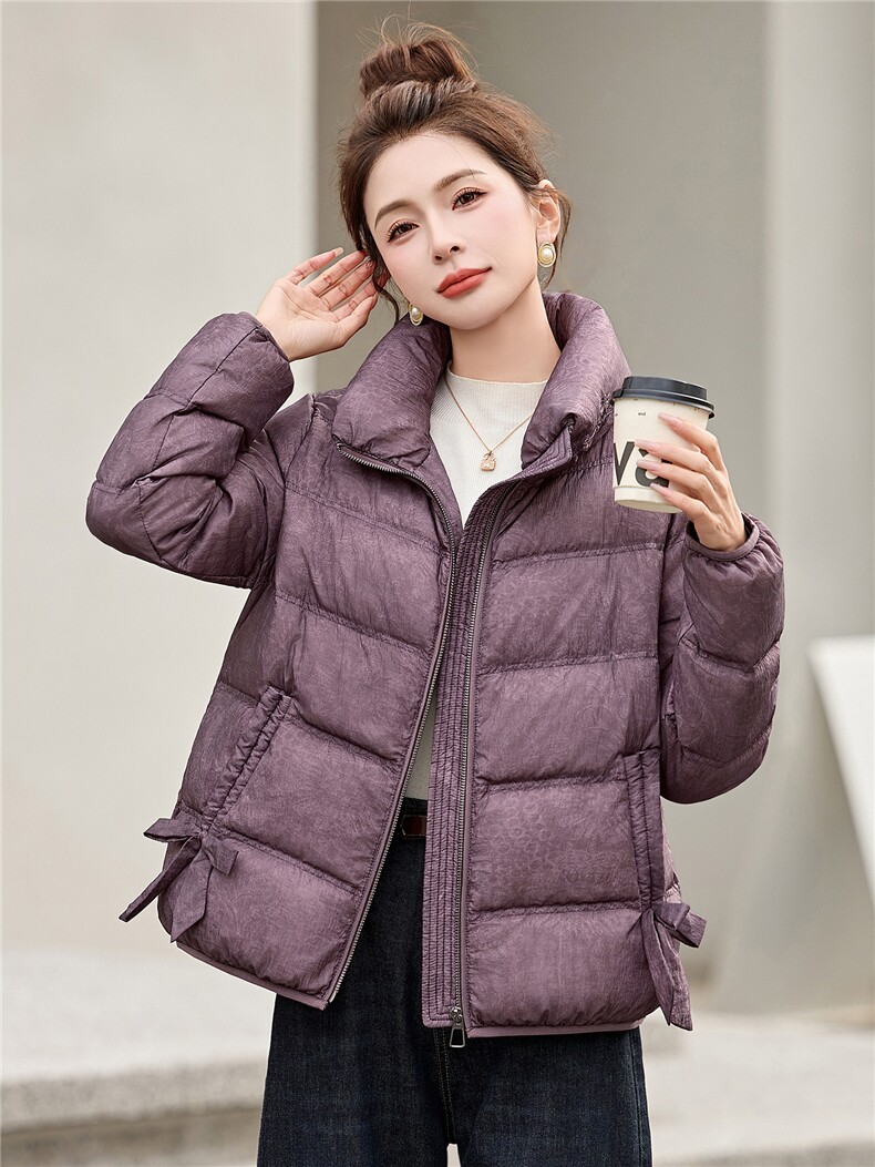 现货！2025年冬季保暖刺绣羽绒服女小个子贵夫人无帽立领加厚上衣,女装羽绒服,沐七七
