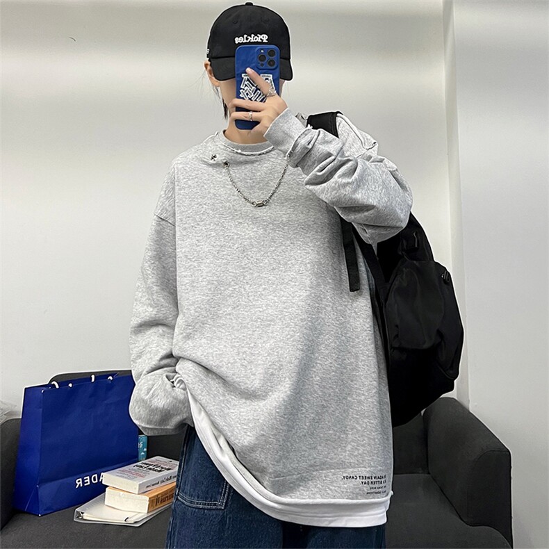 2024港风新款圆领卫衣链子可拆假两件外套上衣VE5705-P37,女装短外套,星座717