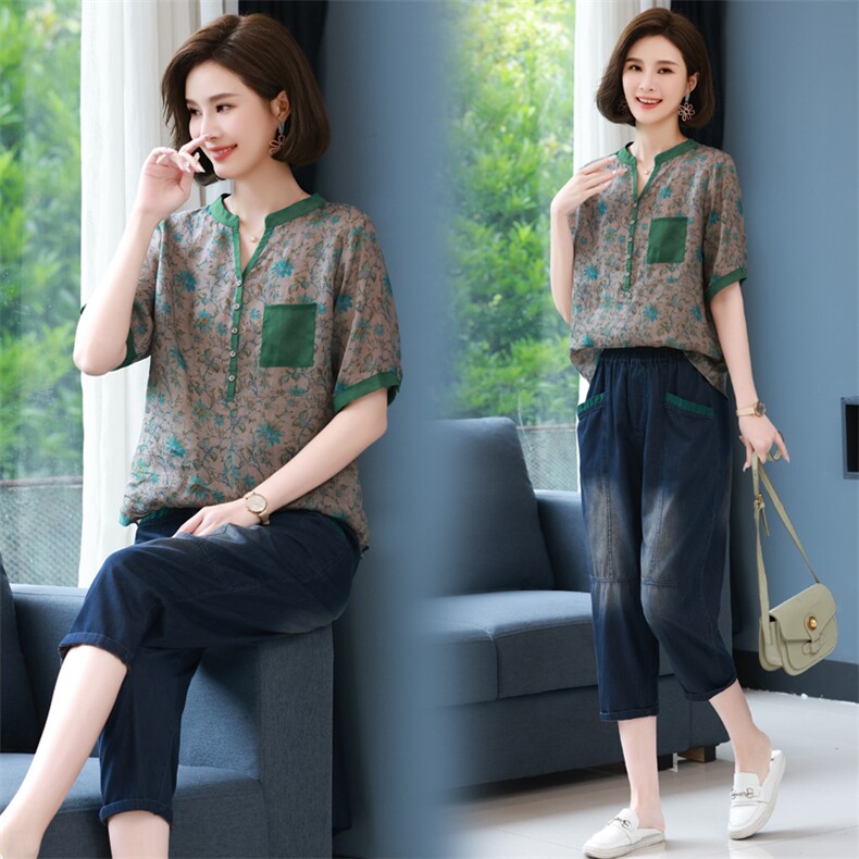 2024年夏季新款套装女时尚减龄韩版休闲洋气时髦T恤两件套装裤子，女装套装/套裙，简韵佳