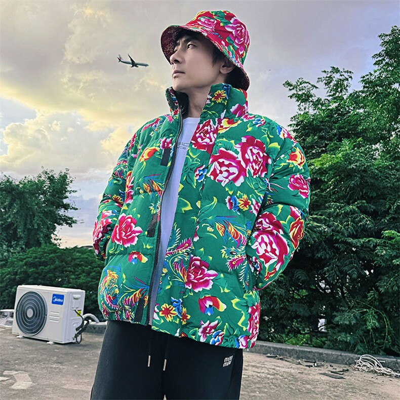MY203男女休闲加厚保暖防寒棉衣外套棉服棉袄东北大花绿色团队潮图片