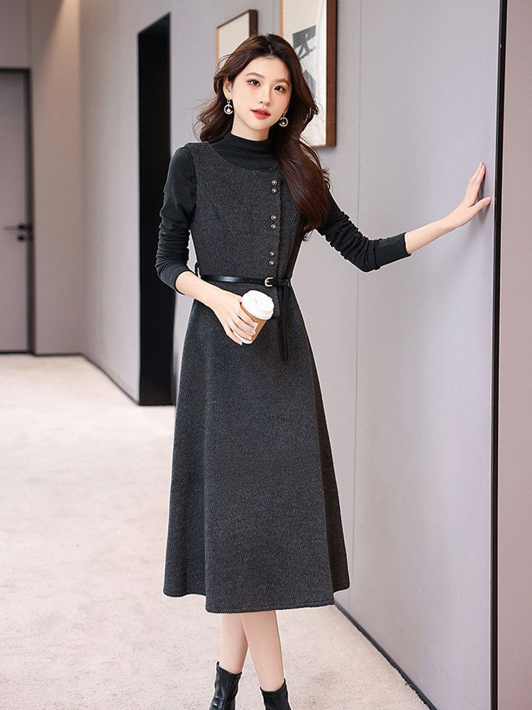 春秋连衣裙女2026新款法式小香风红色收腰内搭打底毛呢背心套装裙,女装套装/套裙,艾贝斯