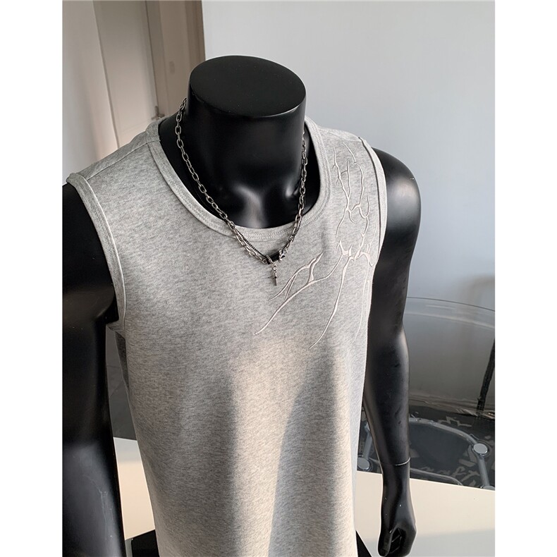 夏季2026男装新款美式无袖T恤绣花宽松坎肩背心夏装上衣S416-特25，男装背心/马甲，电商A233-1