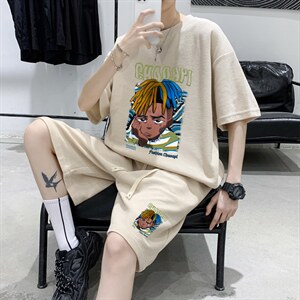 ！数据好！2022男士潮牌华夫格短袖T恤套装HTZ05P50图片