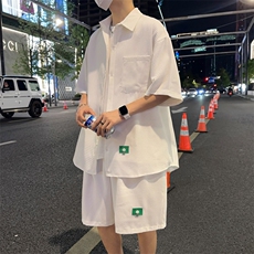 夏季薄款冰丝衬衫潮牌短袖短裤两件套装3546P65，男装衬衫，电商A309