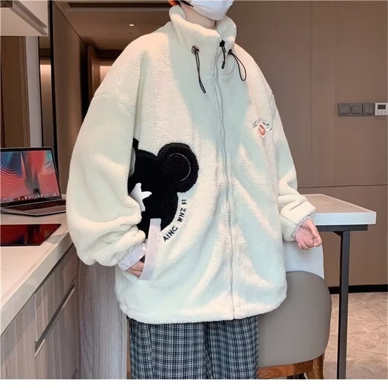 美式羊羔绒衣外套男士秋冬季高街慵懒风宽松立领服 W6318-P75图片