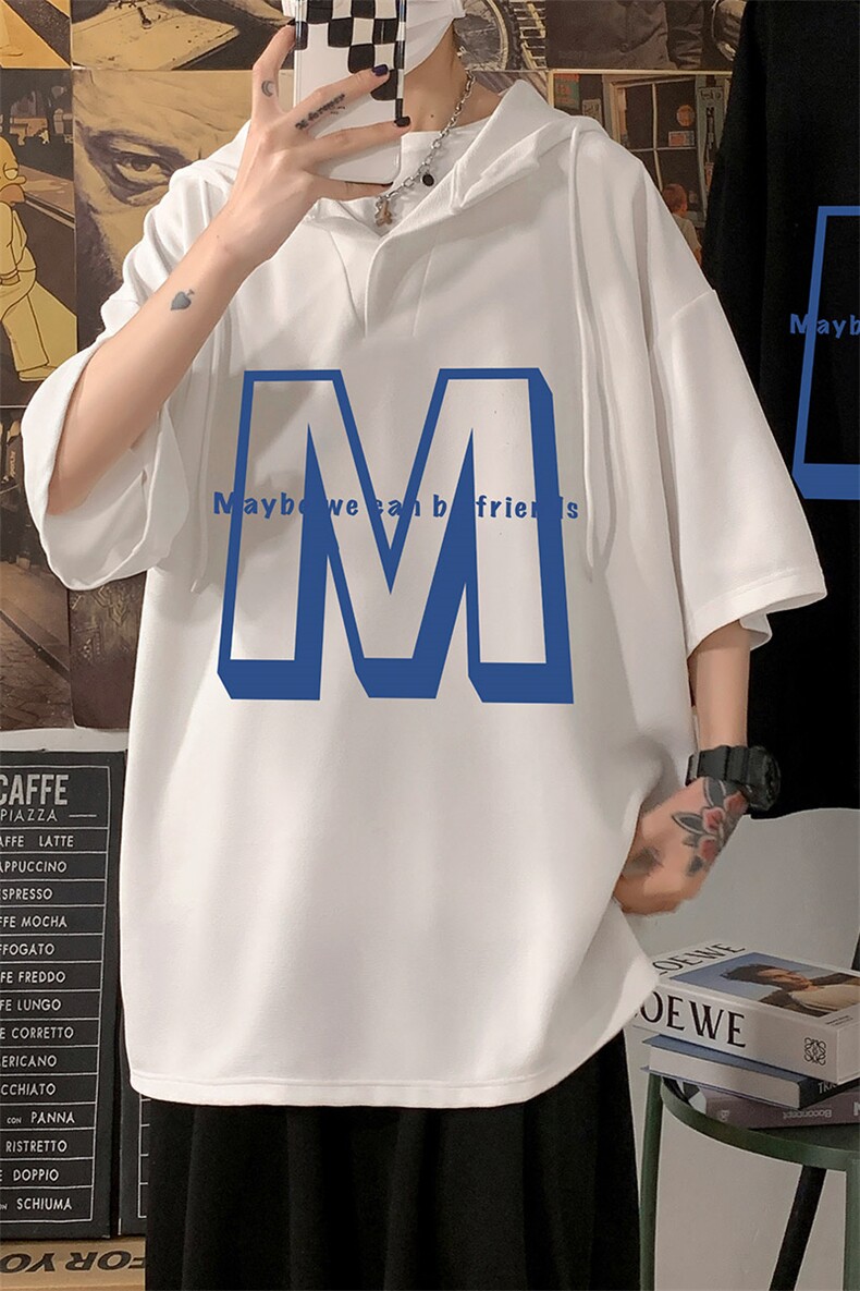 LD54260-P45NASA连帽短袖t恤男大码胖子带帽五分袖中袖海报风,男装T恤,电商A040