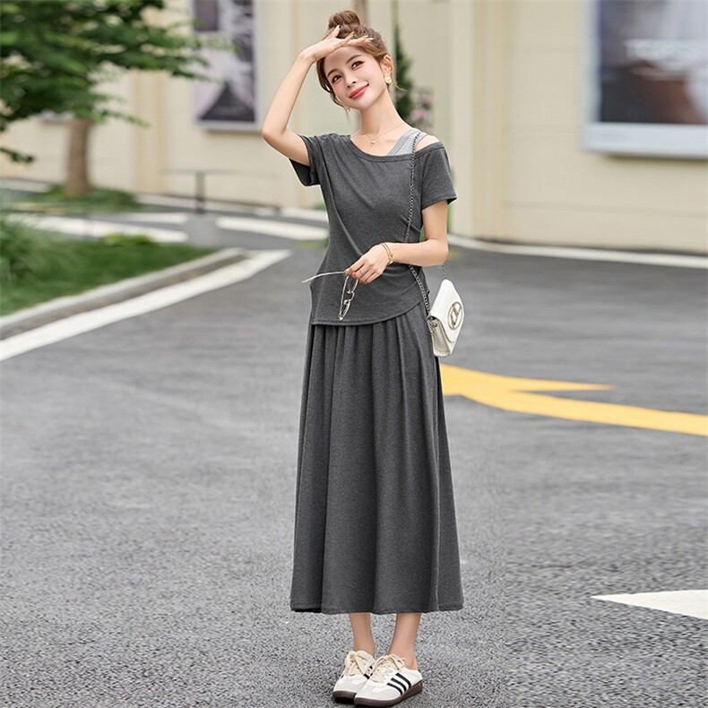 2026年夏季新款休闲舒适针织两件套裙,女装套装/套裙,心心服饰