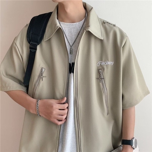 文艺夏季男纯色宽松型日系衬衫慵懒潮新款潮流五分袖CY1176-P29图片
