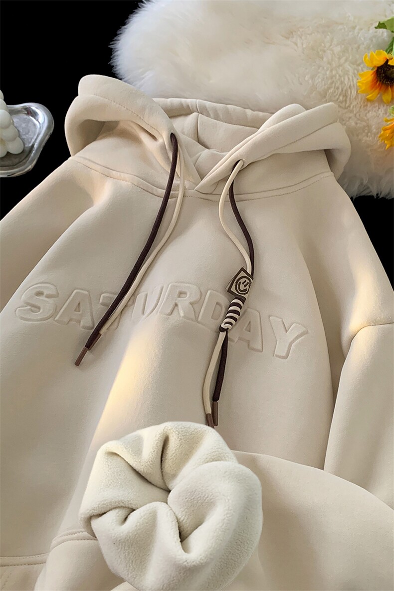 杏色银狐绒加绒超厚连帽卫衣男600g重磅硬挺oversize情侣外套秋冬,女装短外套,星座416B-1