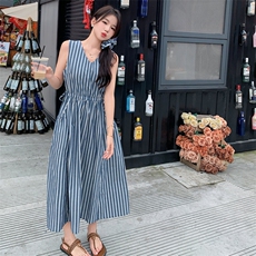 【新品现货】夏日微风蓝色条纹背心茶歇连衣裙8816-P135-K188，女装连衣裙，2C317A
