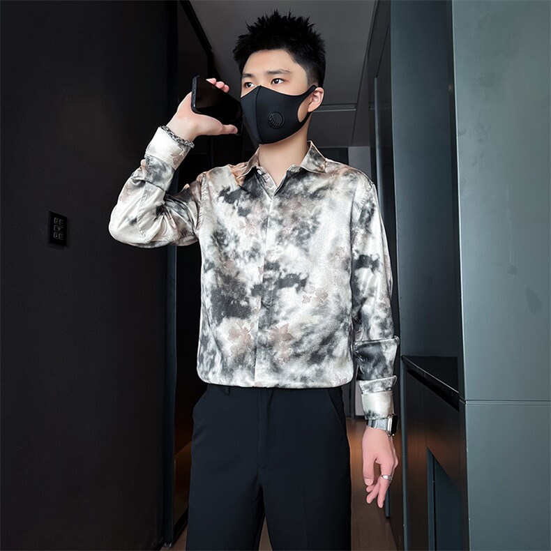 高级感印花衬衫男痞帅潮流百搭社会小伙衬衣301C-CS05-P58控78,男装衬衫,星座301C（原B323）