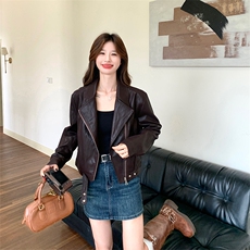 主推现货2026春季短款翻领皮衣C022-9148-P155-K238，女装皮衣，2C022