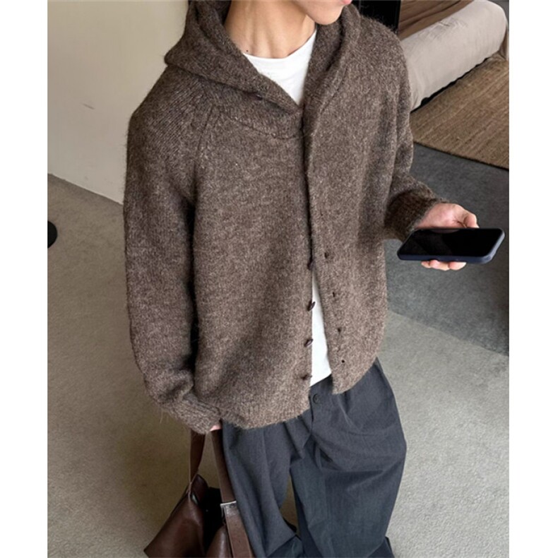马海毛慵懒风双拉链连帽毛衣针织衫百花绒男女 M7703图片
