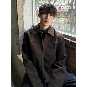ZY217-P74 棕色短款上衣外套秋季宽松高级感小众翻领休闲夹克图片