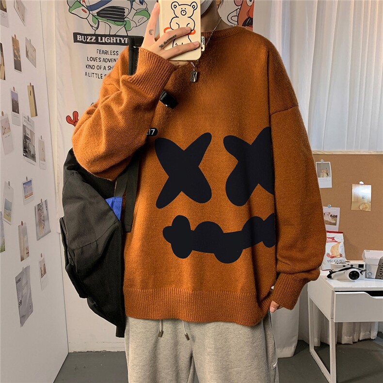 1港风圆领中性情侣潮流大码M-5XL印花加厚毛衣男7024P55加绒P70,男装针织衫/毛衣,星座226-2