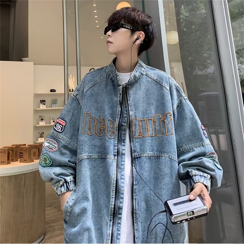 复古机车风vintage牛仔外套女2023春秋款刺绣重工夹克宽松J50,男装夹克,星座1116A-1（原606A）