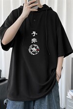 LD54070-P45连帽短袖t恤男大码胖子带帽五分袖中袖，男装T恤，电商A040