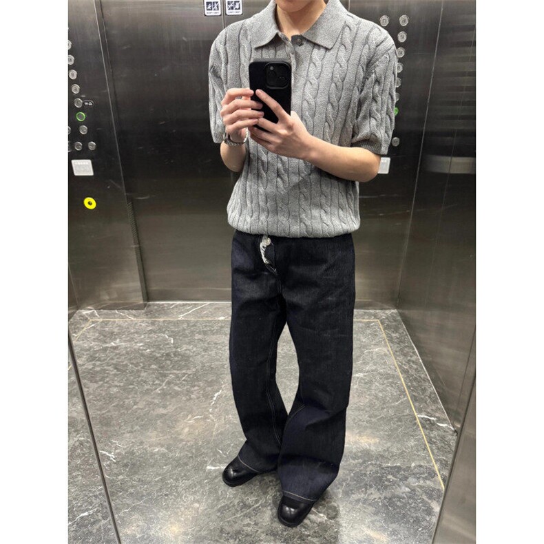 【有货】Z96CC-特P39 绞花翻领polo衫男女正肩针织短袖t恤图片