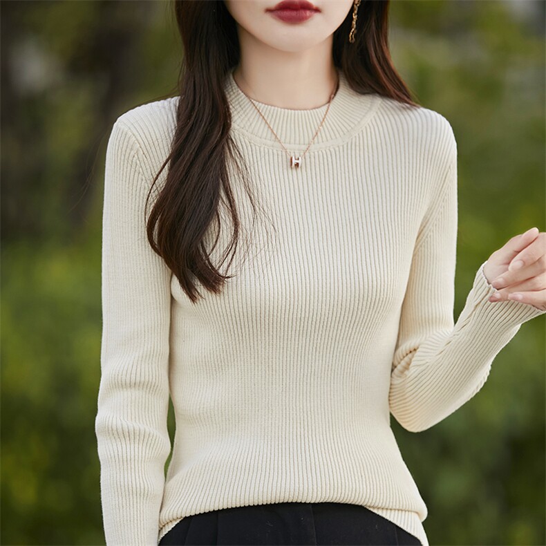 简约纯棉长袖半高领打底衫女修身显瘦内搭针织衫毛衣百搭纯色上衣,针织衫/毛衣,斯美雅电商供货