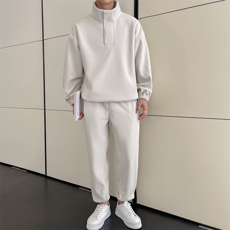 青少年2025冬季纯色摇粒绒套装抖音直播黑色两件套C208-6787,男装休闲套装,电商C208