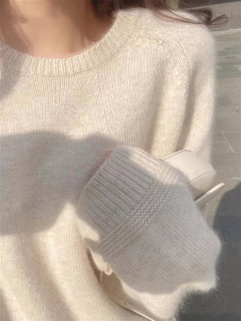 温柔甜美风针织衫女圆领宽松减龄软糯毛衣时尚气质针织衫,针织衫/毛衣,半城羊绒