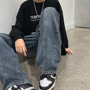 牛仔裤男秋季潮大码休闲裤子高街慵懒男日系N1020P43图片