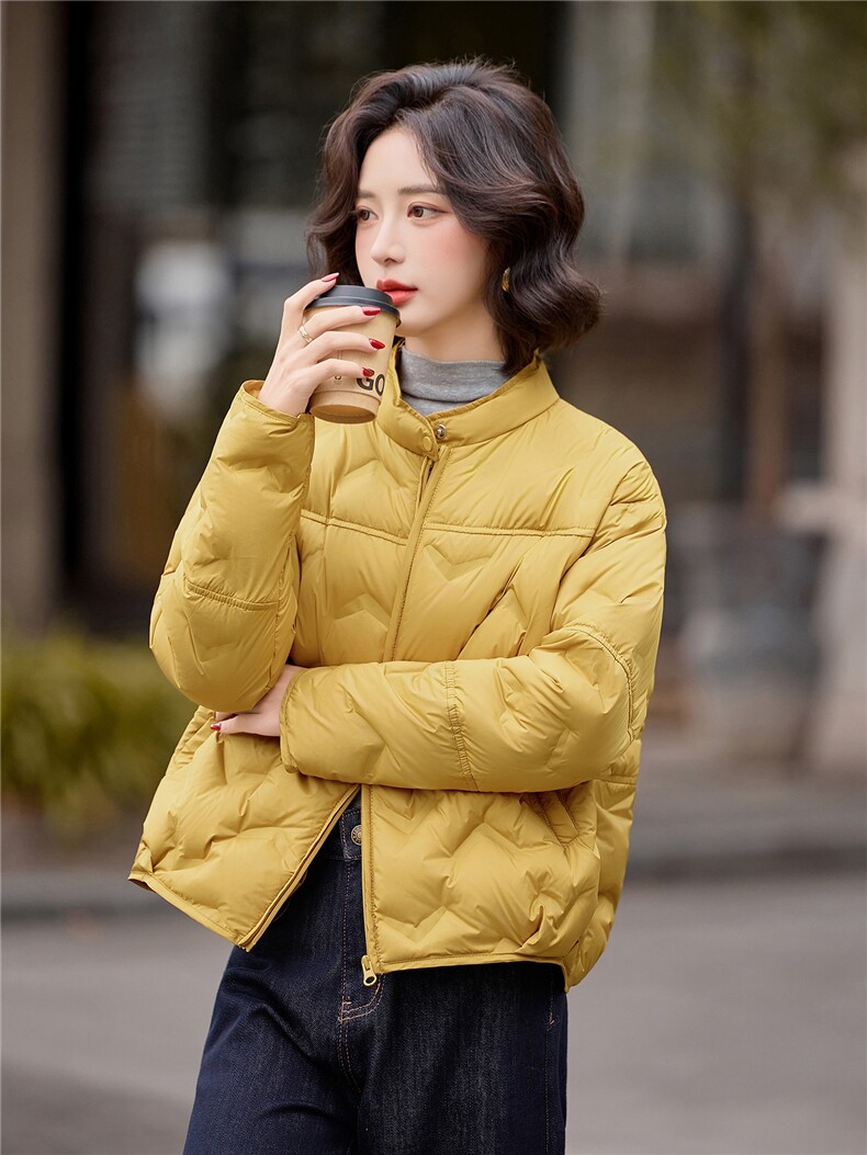 黄色90白鸭绒羽绒服女2025冬季新款宽松休闲百搭轻薄厚外套女,女装羽绒服,梦懿尔