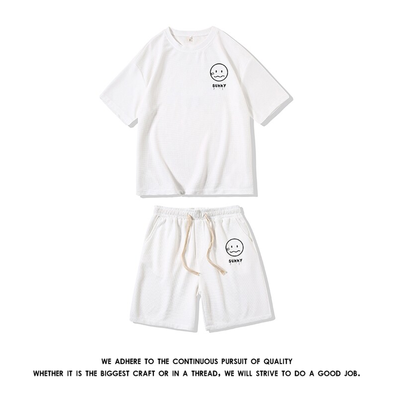 HZ75072-P44华夫格套装男大码休闲运动套装两件套，男装休闲套装，电商A040