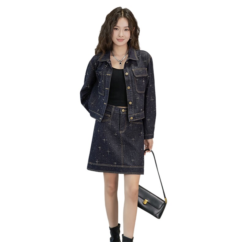 高级感时尚套装女2024秋季新款短款牛仔外套高腰显瘦半身裙两件套,女装套装/套裙,浙宝203