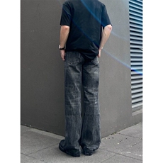 美式复古闪电裂纹微喇牛仔裤男高街vibe竹节纹宽松拖地裤NK60，男装牛仔裤，星座1116A（原606A-3）
