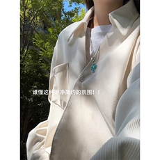 法式松弛感翻领长袖衬衫男秋季潮牌设计感宽松休闲情侣款衬衣外套，男装衬衫，电商A102B